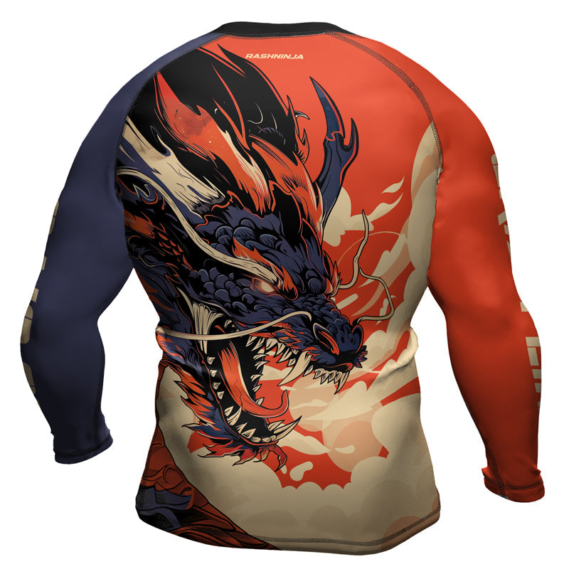 Rashninja Dragon Red Beige Men's Long Sleeve Rash Guard