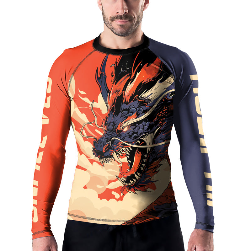Rashninja Dragon Red Beige Men's Long Sleeve Rash Guard