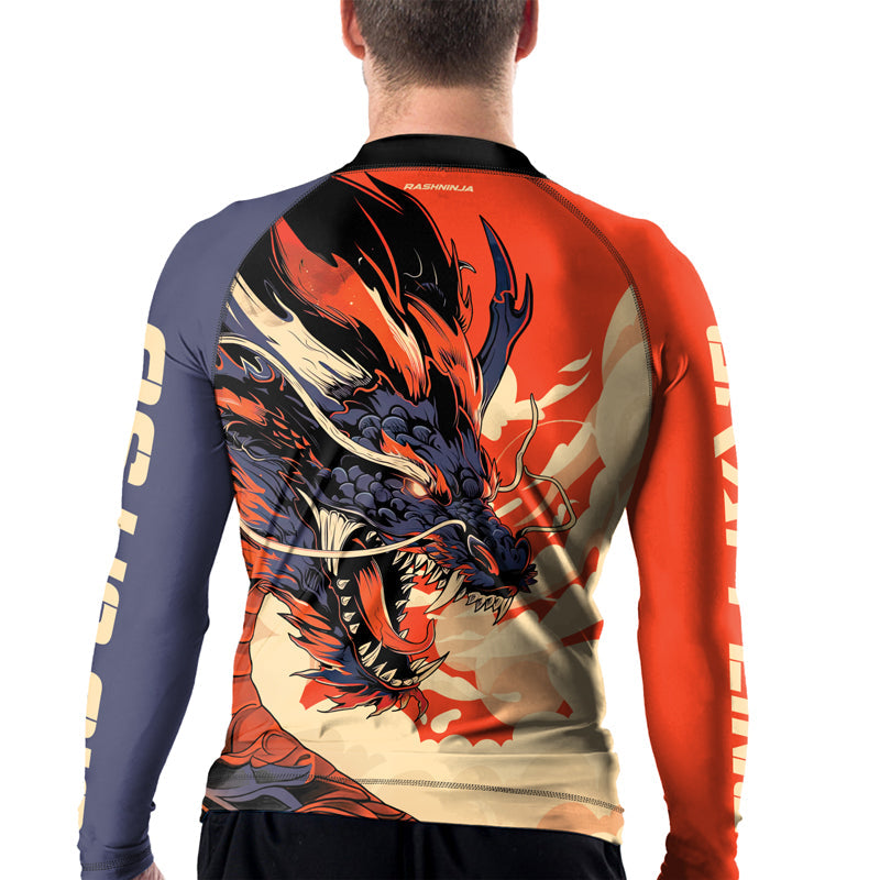 Rashninja Dragon Red Beige Men's Long Sleeve Rash Guard