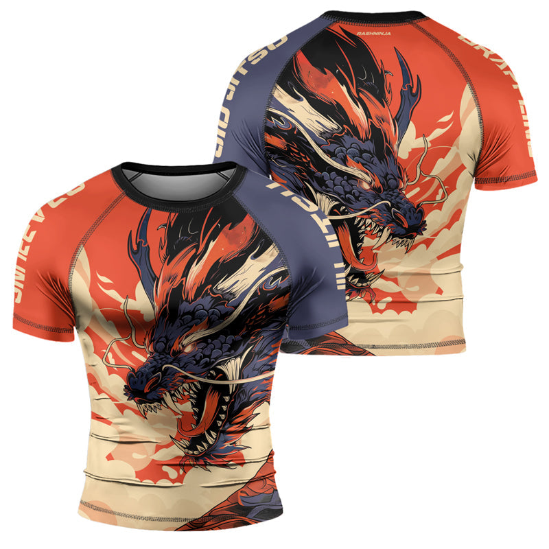 Rashninja Dragon Red Beige Men's Short Sleeve Rash Guard