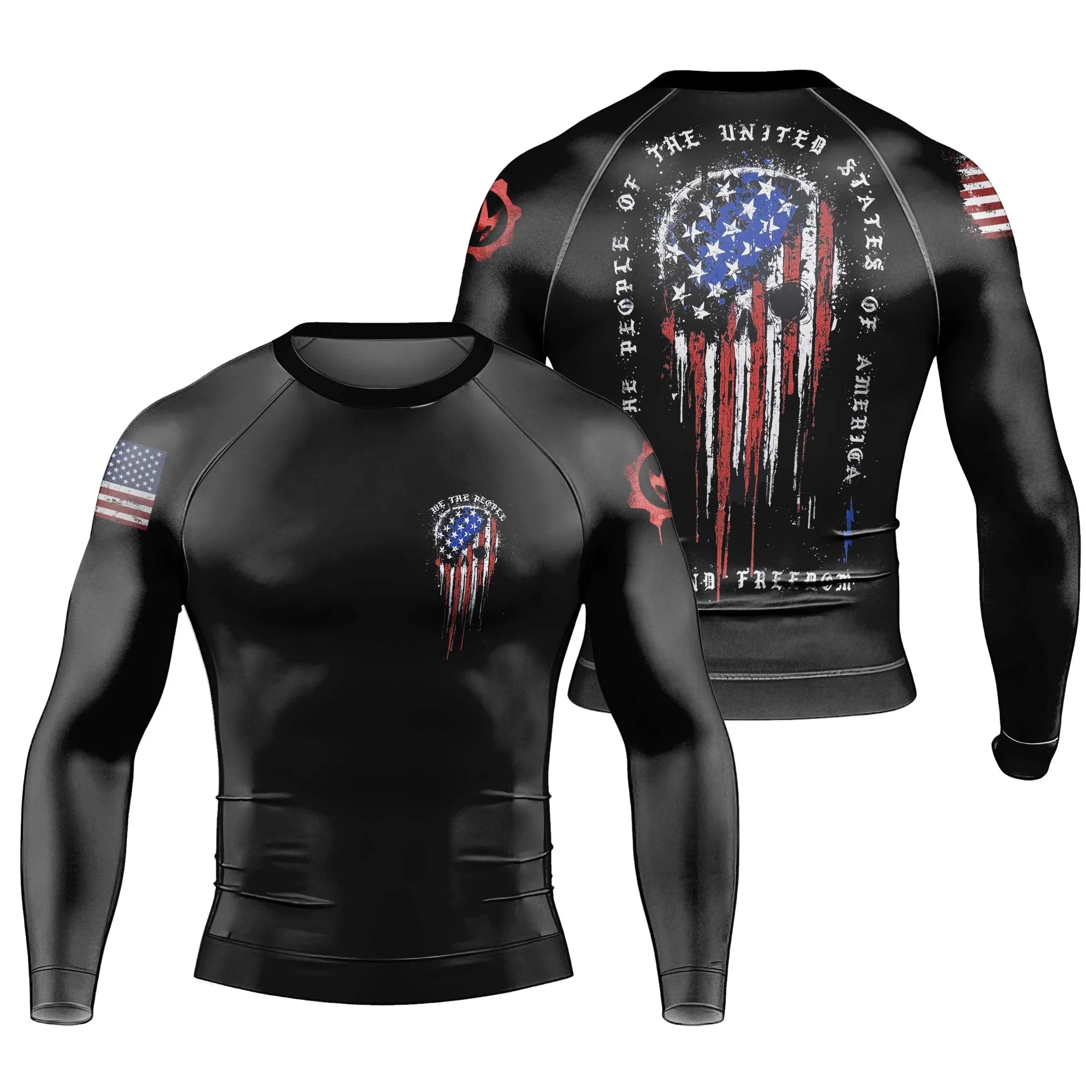 Defend Freedom Skull Men's Long Sleeve Rash Guard