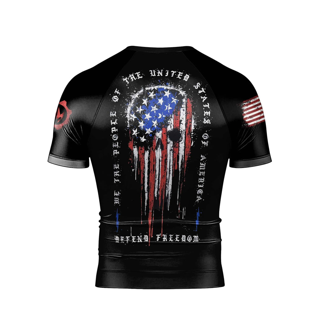 Defend Freedom Skull Men's Short Sleeve Rash Guard