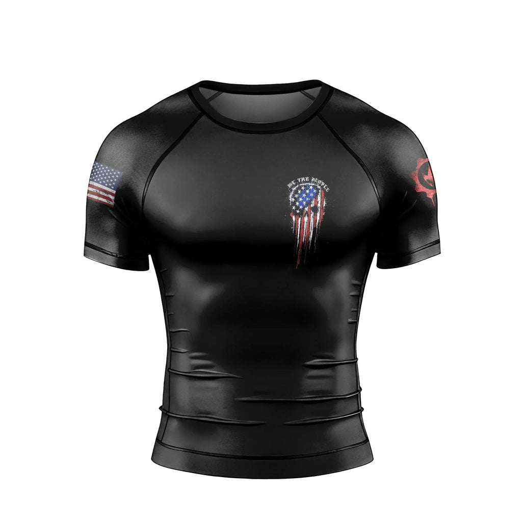 Defend Freedom Skull Men's Short Sleeve Rash Guard