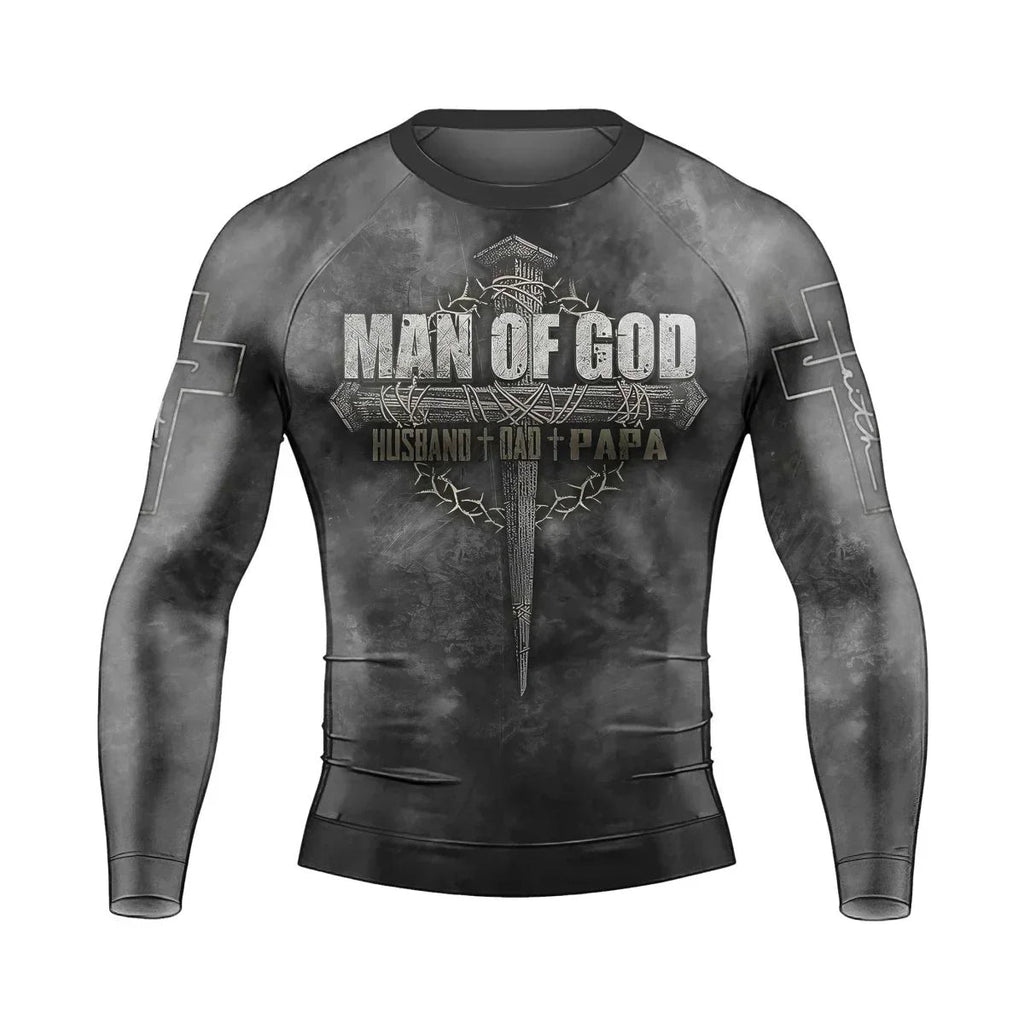 Father Man Of God Men's Long Sleeve Rash Guard