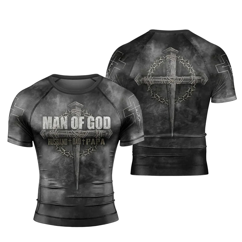 Father Man Of God Men's Short Sleeve Rash Guard
