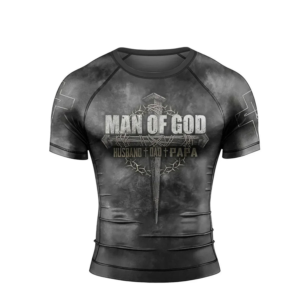 Father Man Of God Men's Short Sleeve Rash Guard