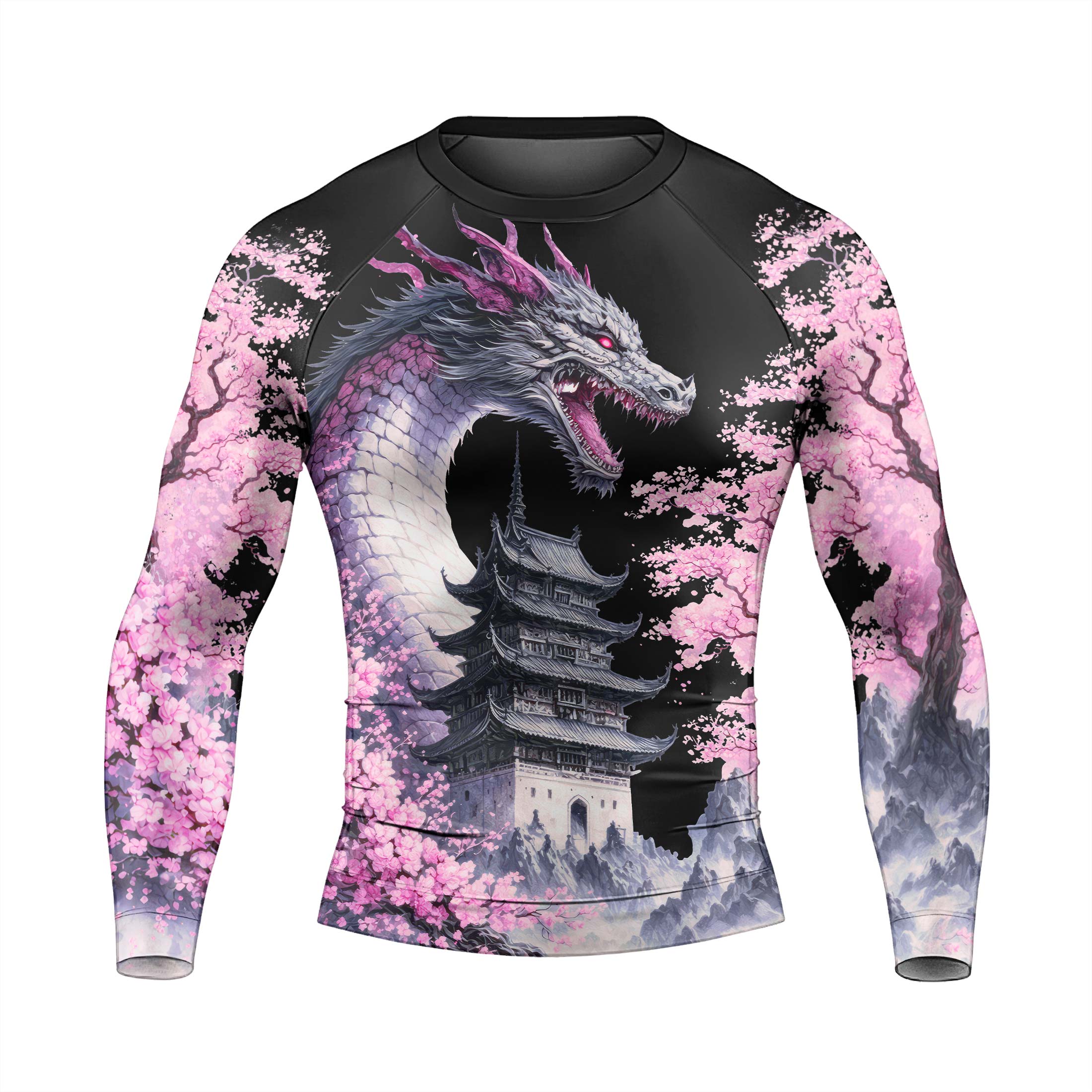 Flower Dragon Men's Long Sleeve Rash Guard