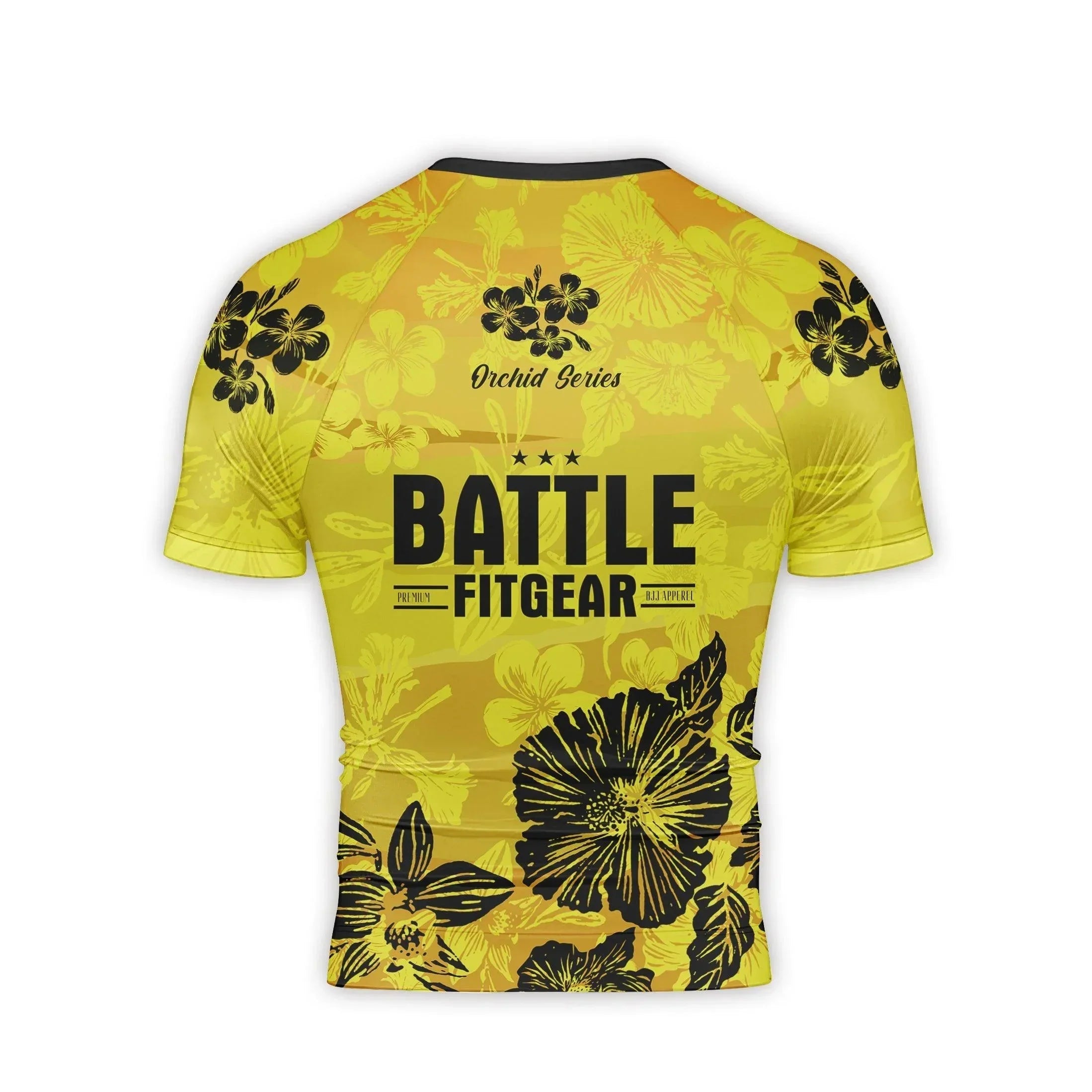 Orchid Series Floral Yellow Heart Pattern Men's Short Sleeve Rash Guard