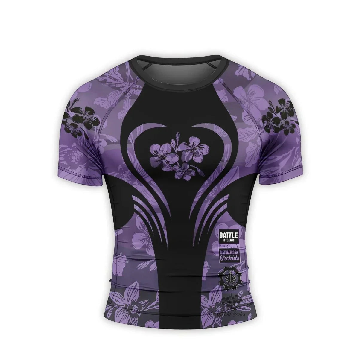Orchid Series Floral Violet Heart Pattern Men's Short Sleeve Rash Guard