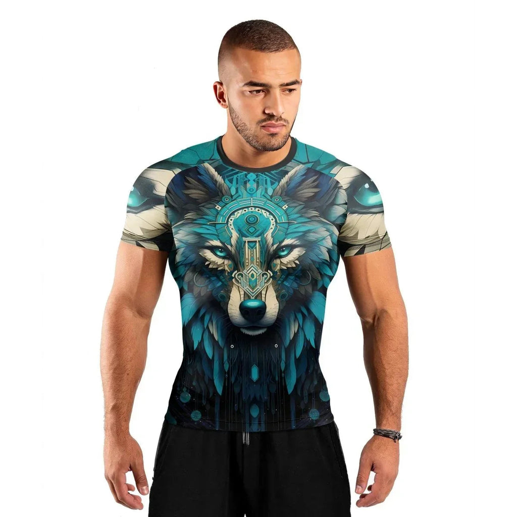 Wolf Tribal Men's Short Sleeve Rash Guard