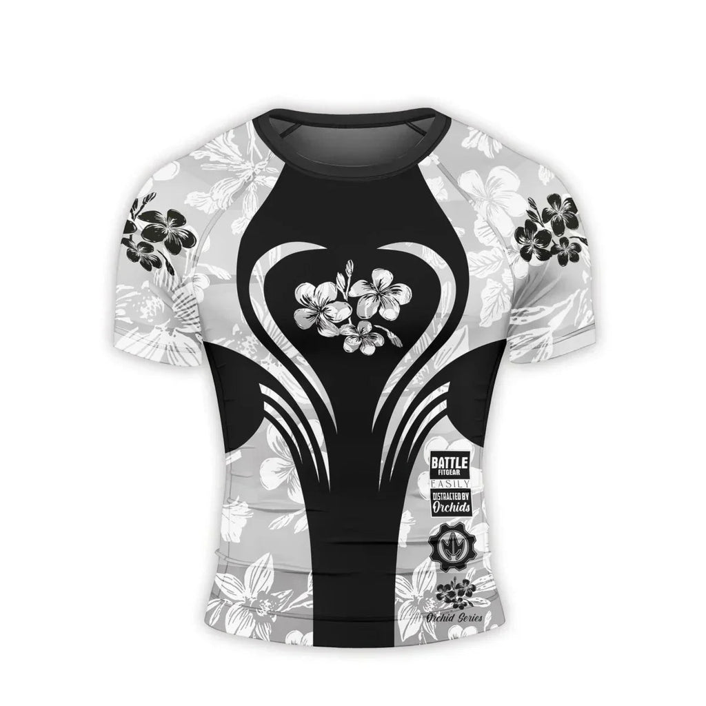 Orchid Series White Heart Pattern Men's Short Sleeve Rash Guard