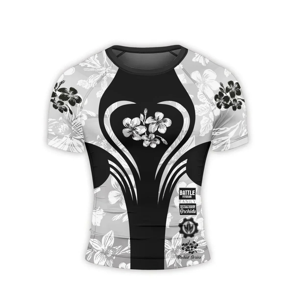 Orchid Series White Heart Pattern Men's Short Sleeve Rash Guard