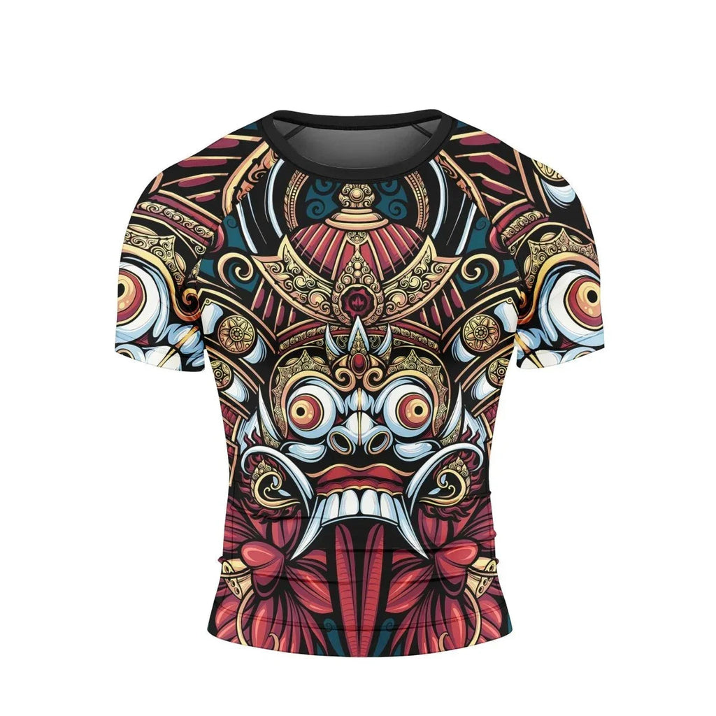 Japanese Weird Samurai Helmet Short Sleeve Rash Guard