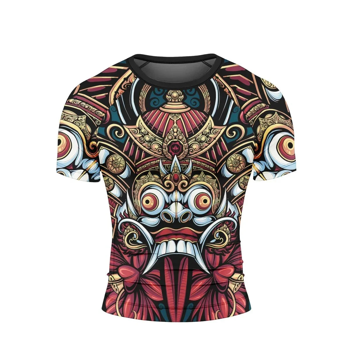Japanese Weird Samurai Helmet Short Sleeve Rash Guard
