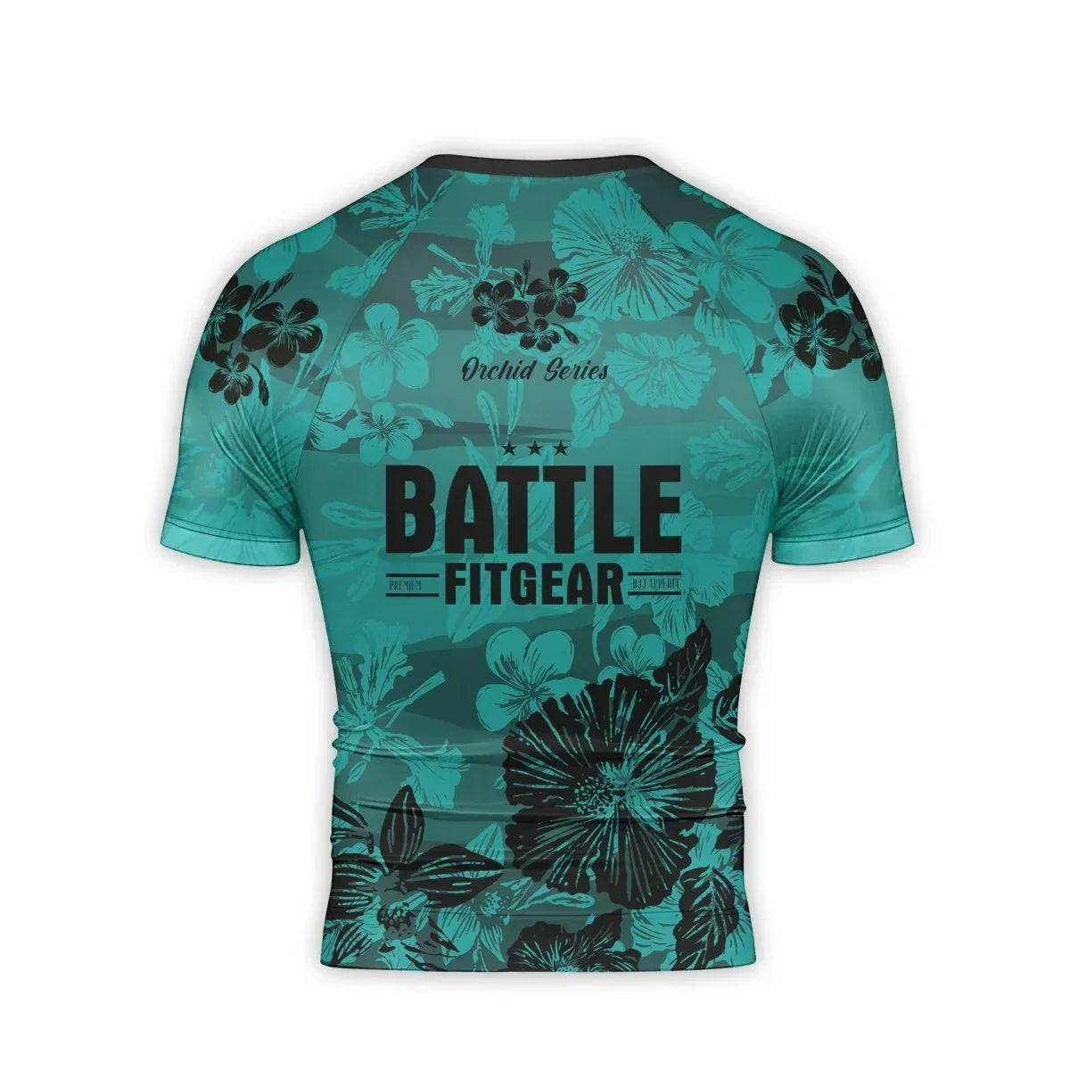 Orchid Series Floral Teal Heart Pattern Men's Short Sleeve Rash Guard