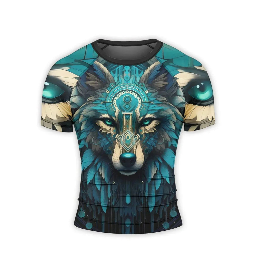 Wolf Tribal Men's Short Sleeve Rash Guard