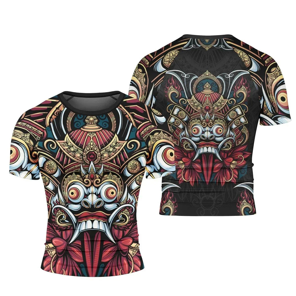 Japanese Weird Samurai Helmet Short Sleeve Rash Guard