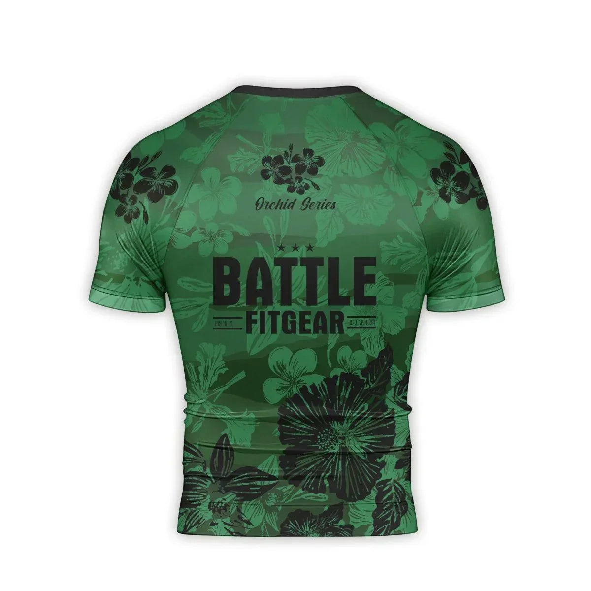 Orchid Series Floral Green Heart Pattern Men's Short Sleeve Rash Guard