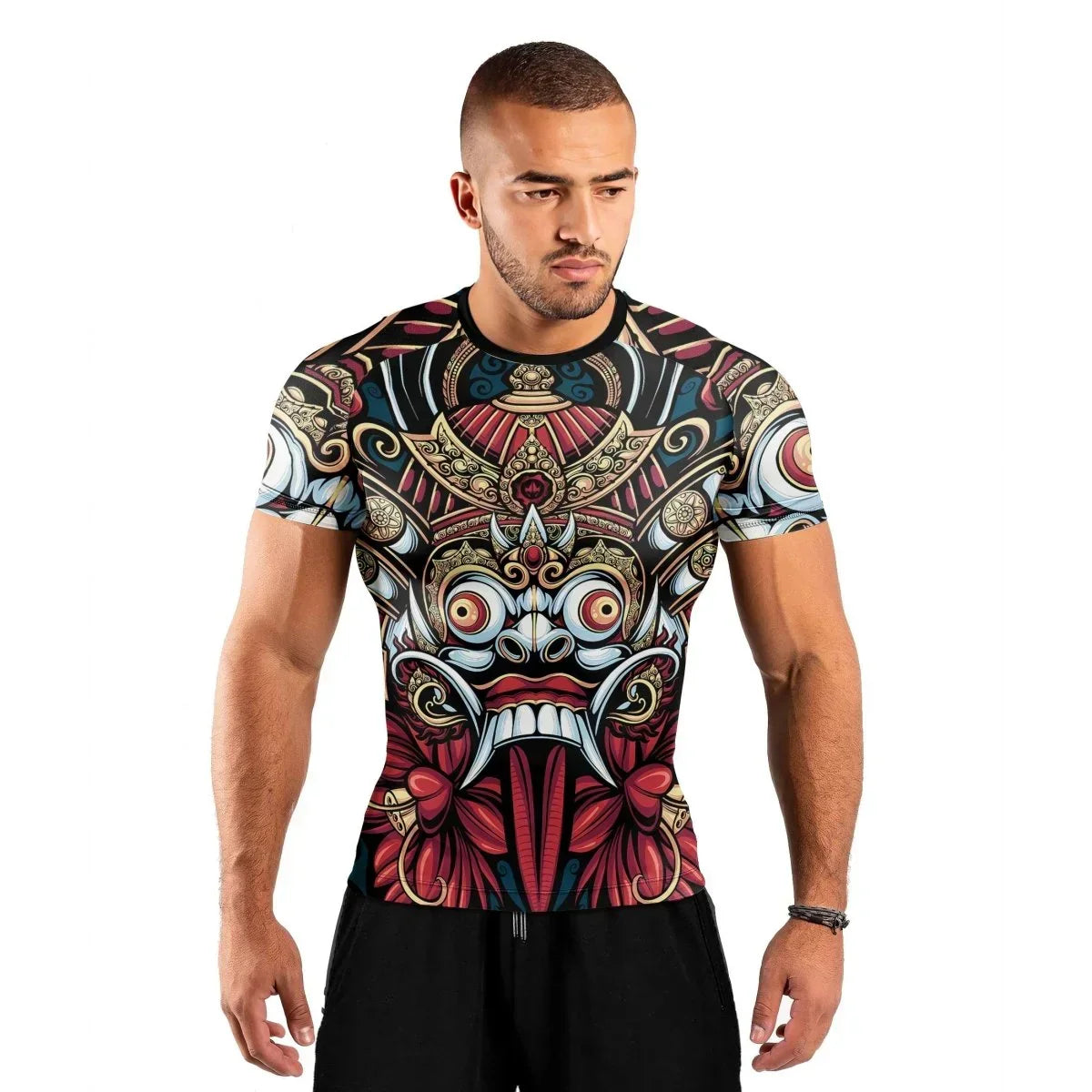 Japanese Weird Samurai Helmet Short Sleeve Rash Guard
