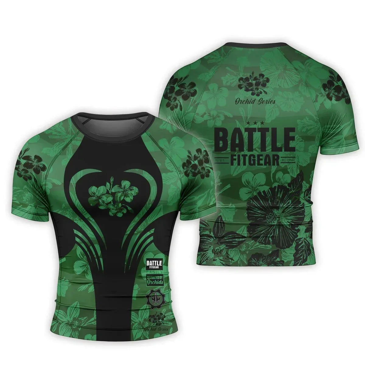 Orchid Series Floral Green Heart Pattern Men's Short Sleeve Rash Guard