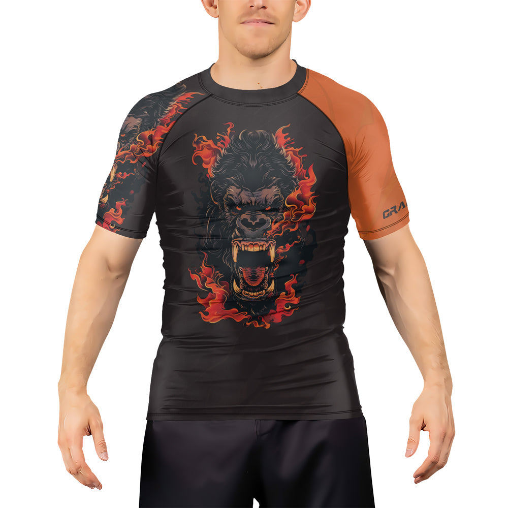 Rashninja Gorilla Flame Guardian Men's Short Sleeve Rash Guard