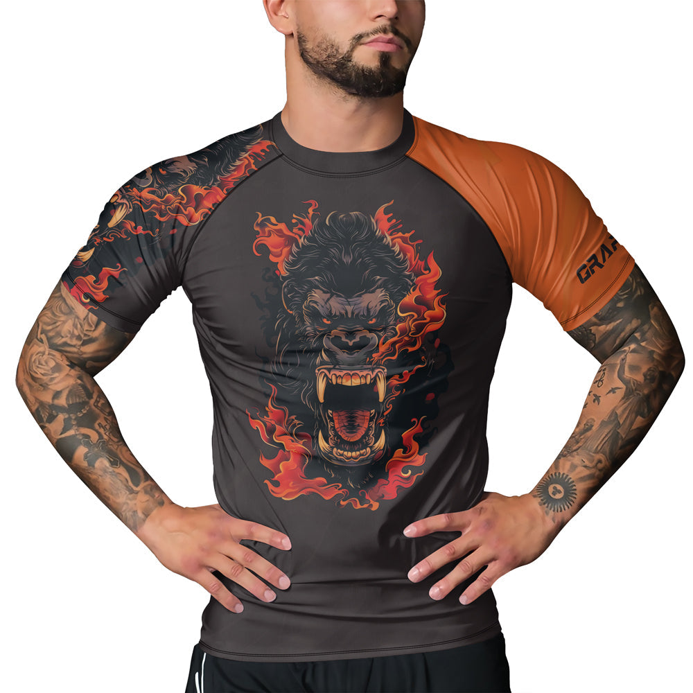 Rashninja Gorilla Flame Guardian Men's Short Sleeve Rash Guard