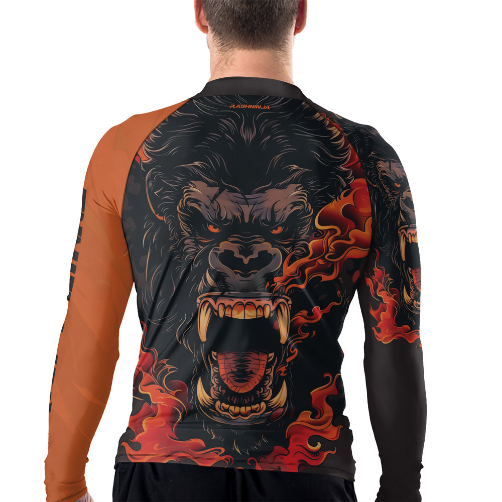 Rashninja Gorilla Flame Guardian Men's Long Sleeve Rash Guard