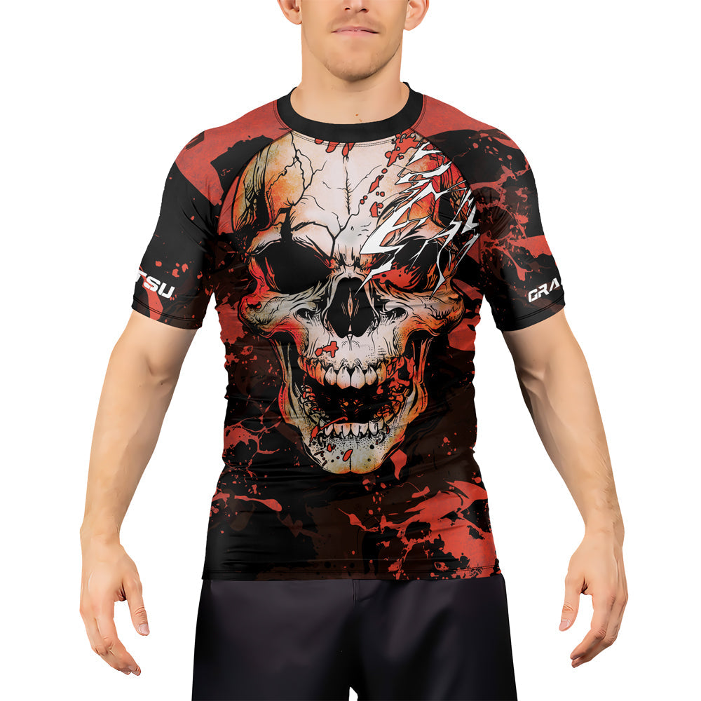 Rashninja Halloween Crimson Skull Men's Short Sleeve Rash Guard