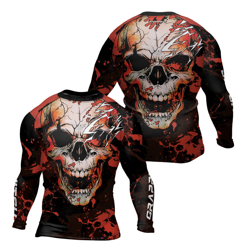 Rashninja Halloween Crimson Skull Men's  Long Sleeve Rash Guard
