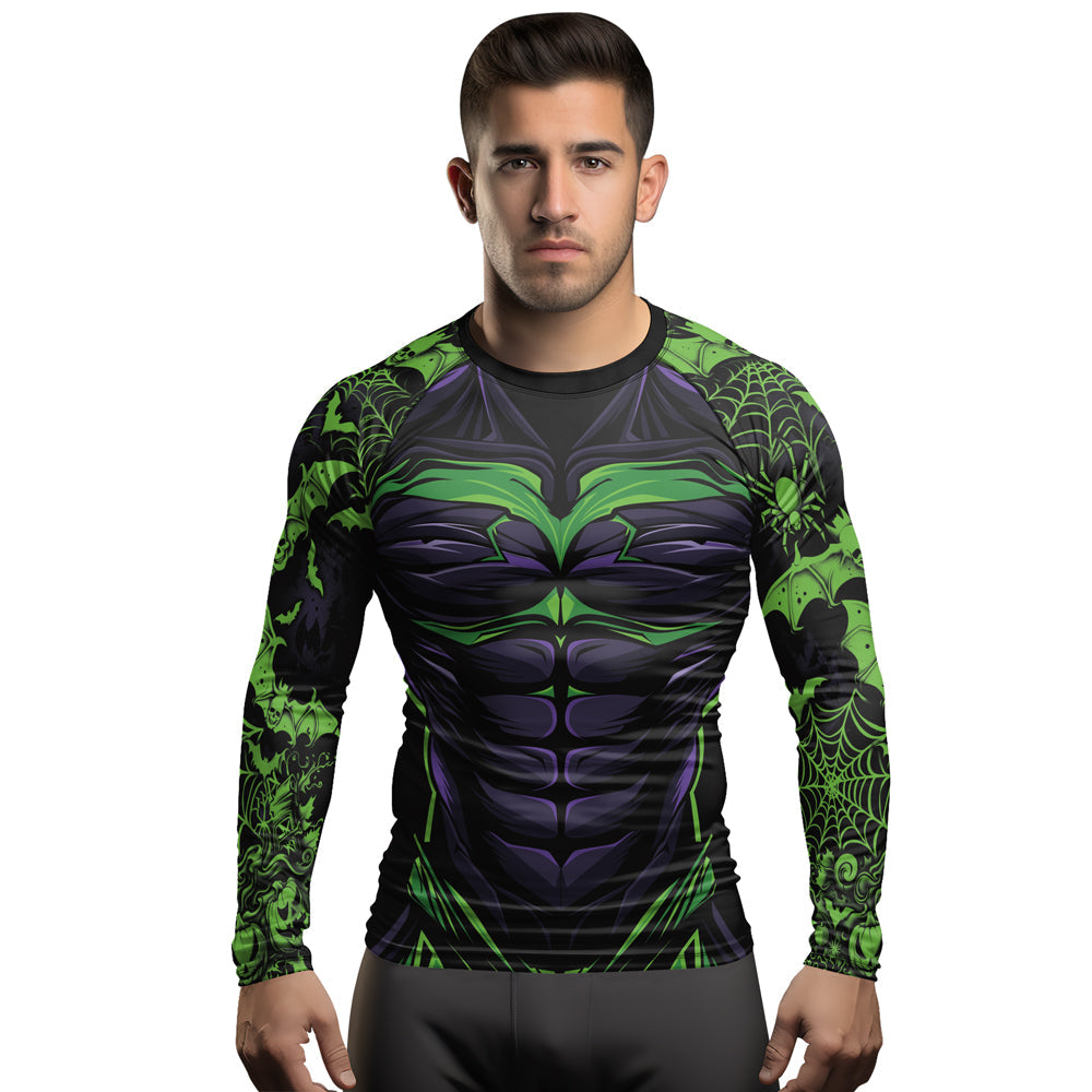 Rashninja Halloween Spider Bat Abyss Men's Long Sleeve Rash Guard