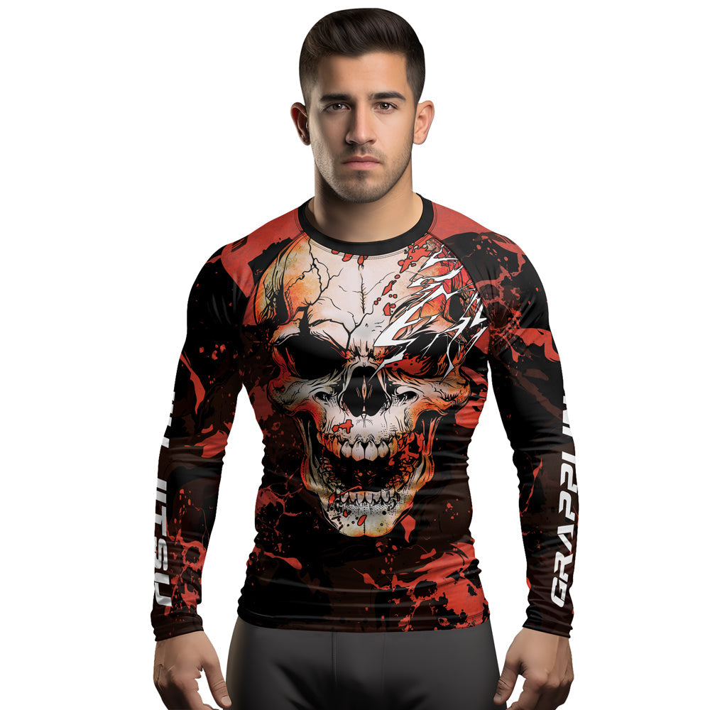 Rashninja Halloween Crimson Skull Men's  Long Sleeve Rash Guard
