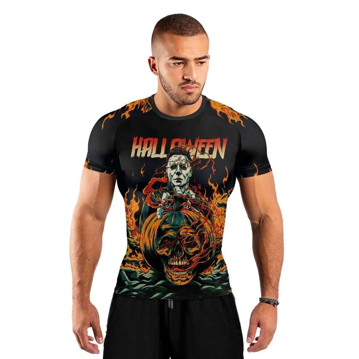 Halloween Michael Myers Men's Short Sleeve Rash Guard
