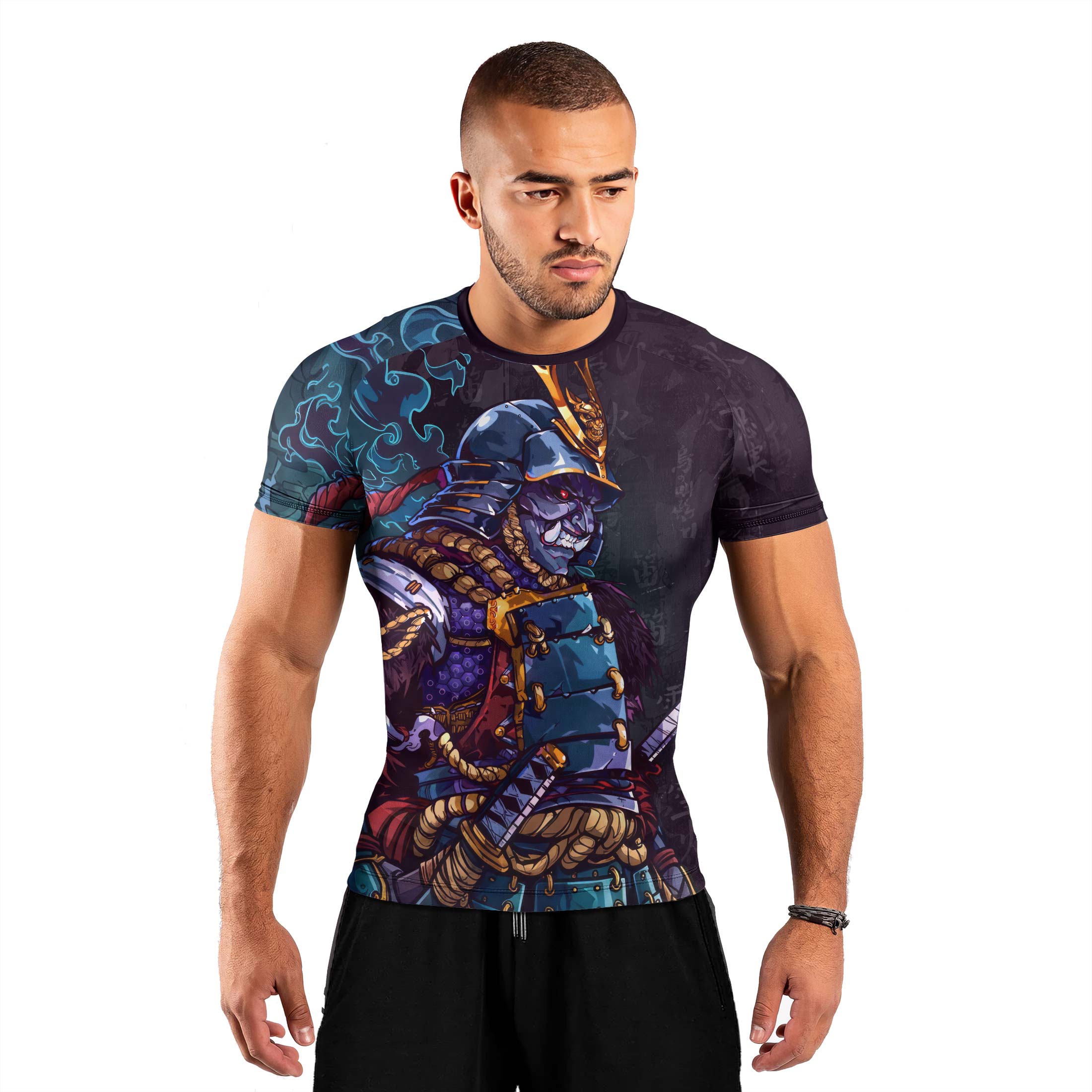 Hell Demon Samurai Men's Short Sleeve Rash Guard