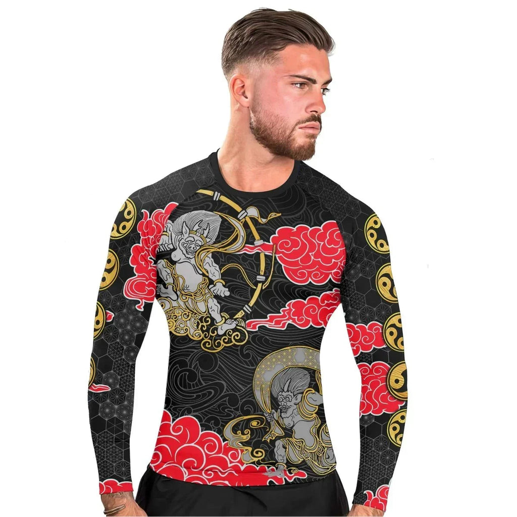 Japanese Raijin And Fujin Men's Long Sleeve Rash Guard