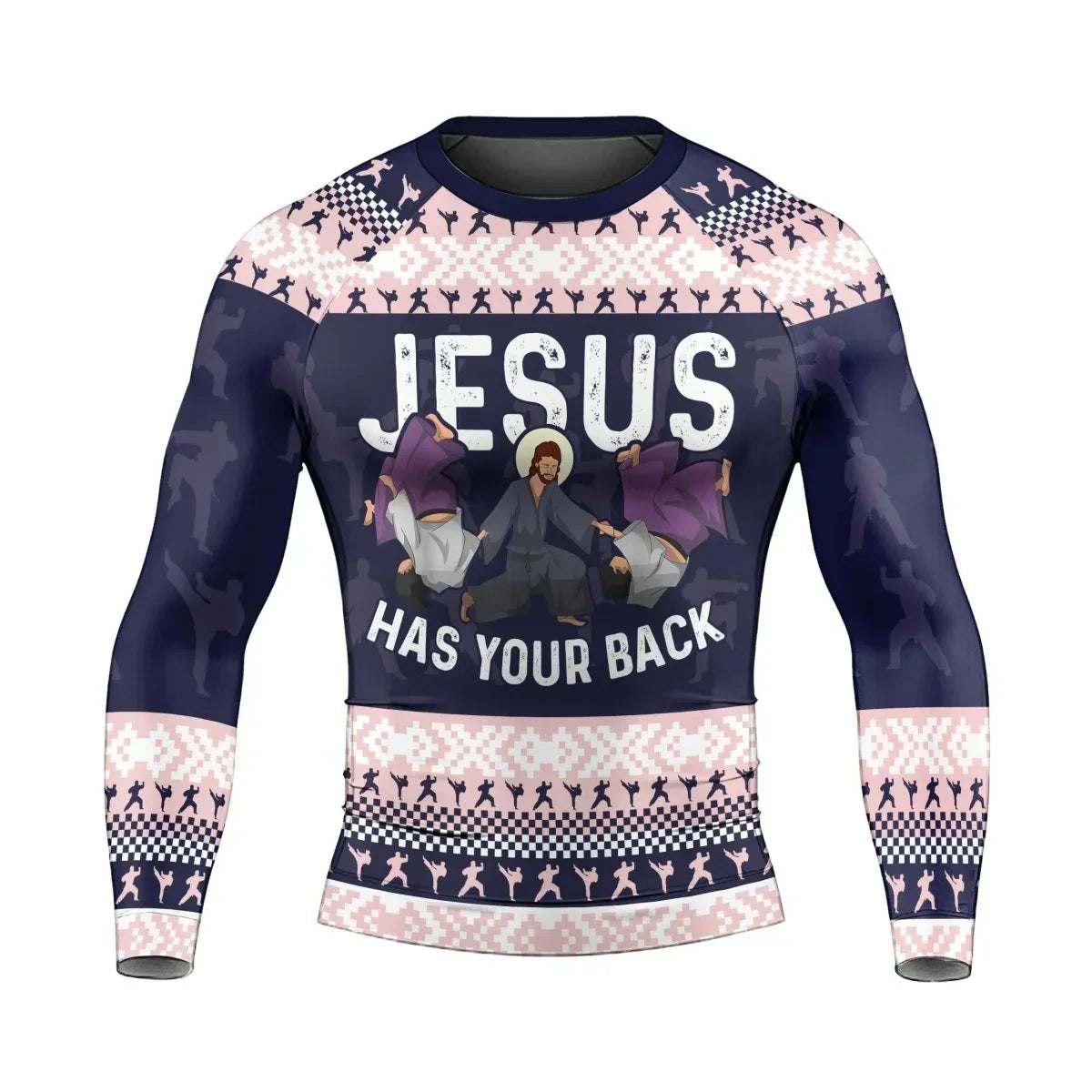 Jesus Has Your Back Men's Long Sleeve Rash Guard