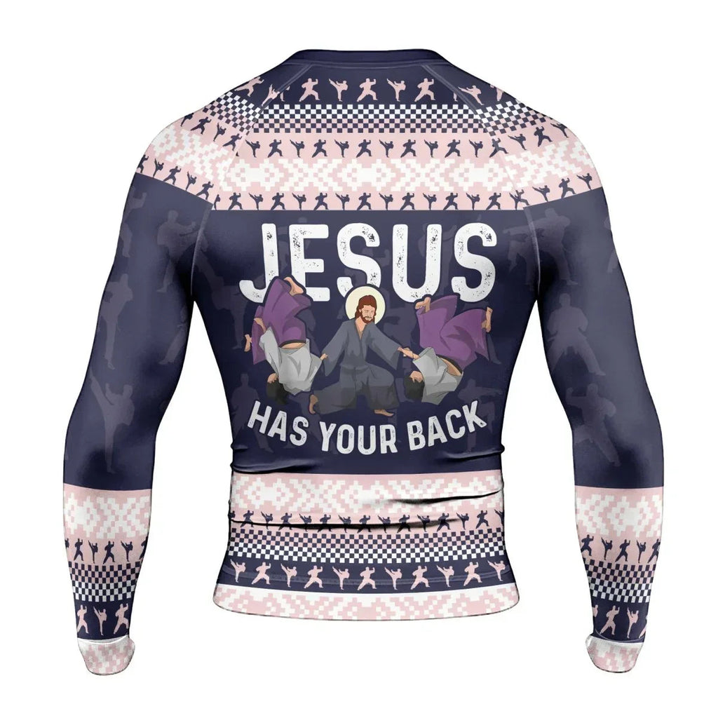 Jesus Has Your Back Men's Long Sleeve Rash Guard