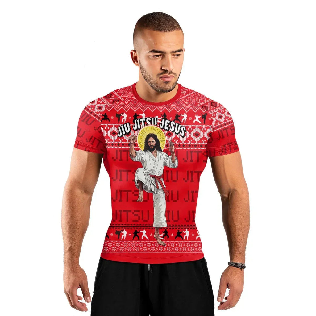 Divine Grappler Christmas Men's Short Sleeve Rash Guard