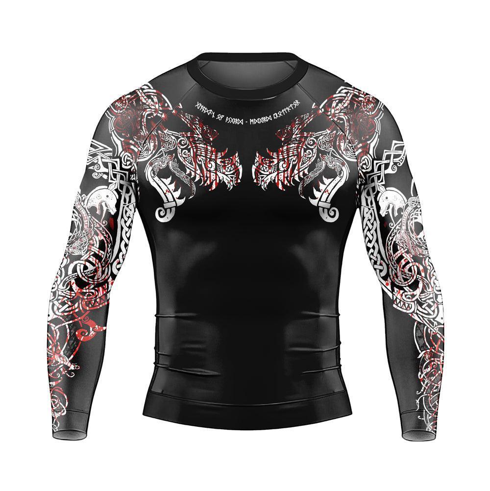 Geri & Freki Blood Tattoo Viking Men's Long Sleeve Rash Guard