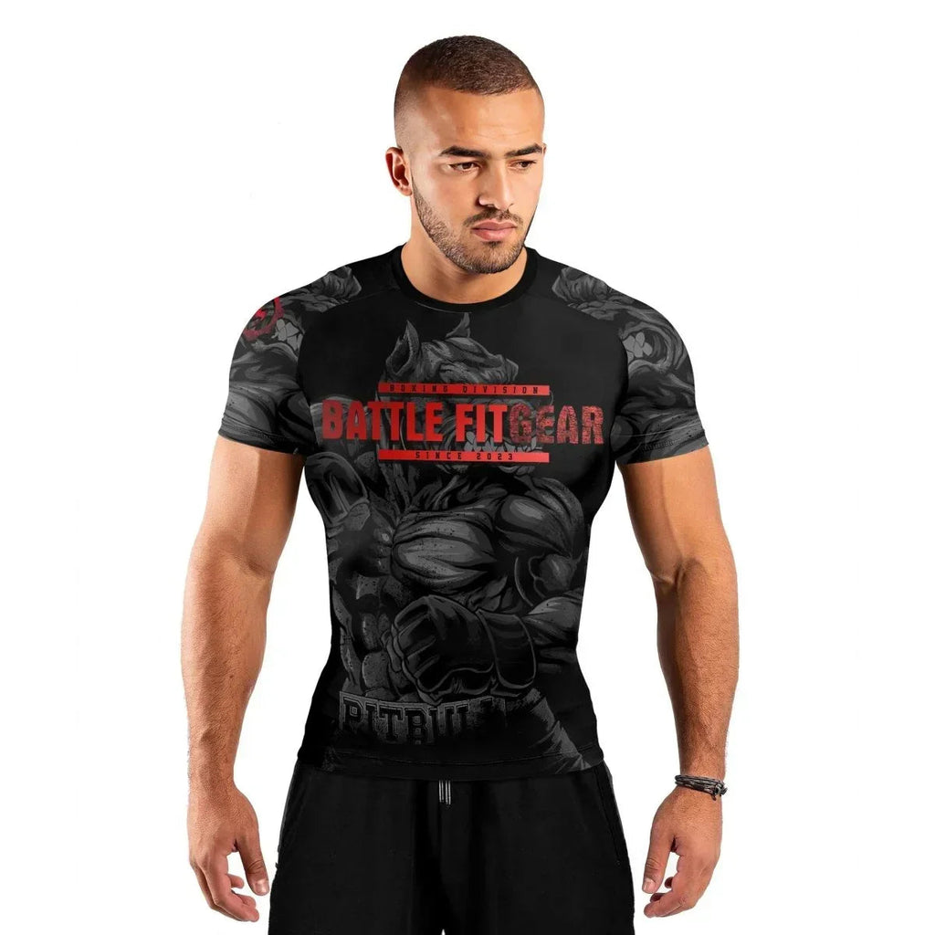 Red Rage Pitbull Boxing Men's Short Sleeve Rash Guard