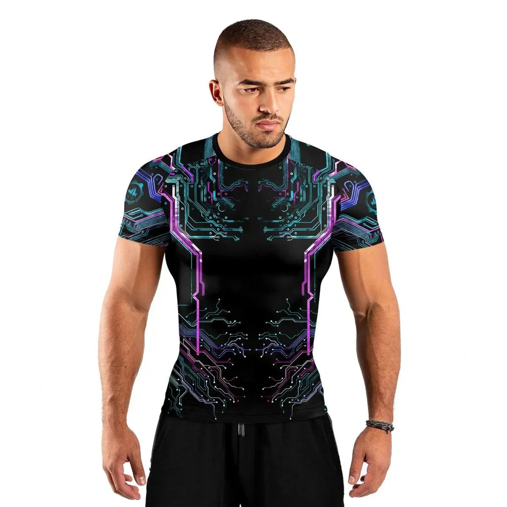 Deadly Glowing Circuit Men's Short Sleeve Rash Guard