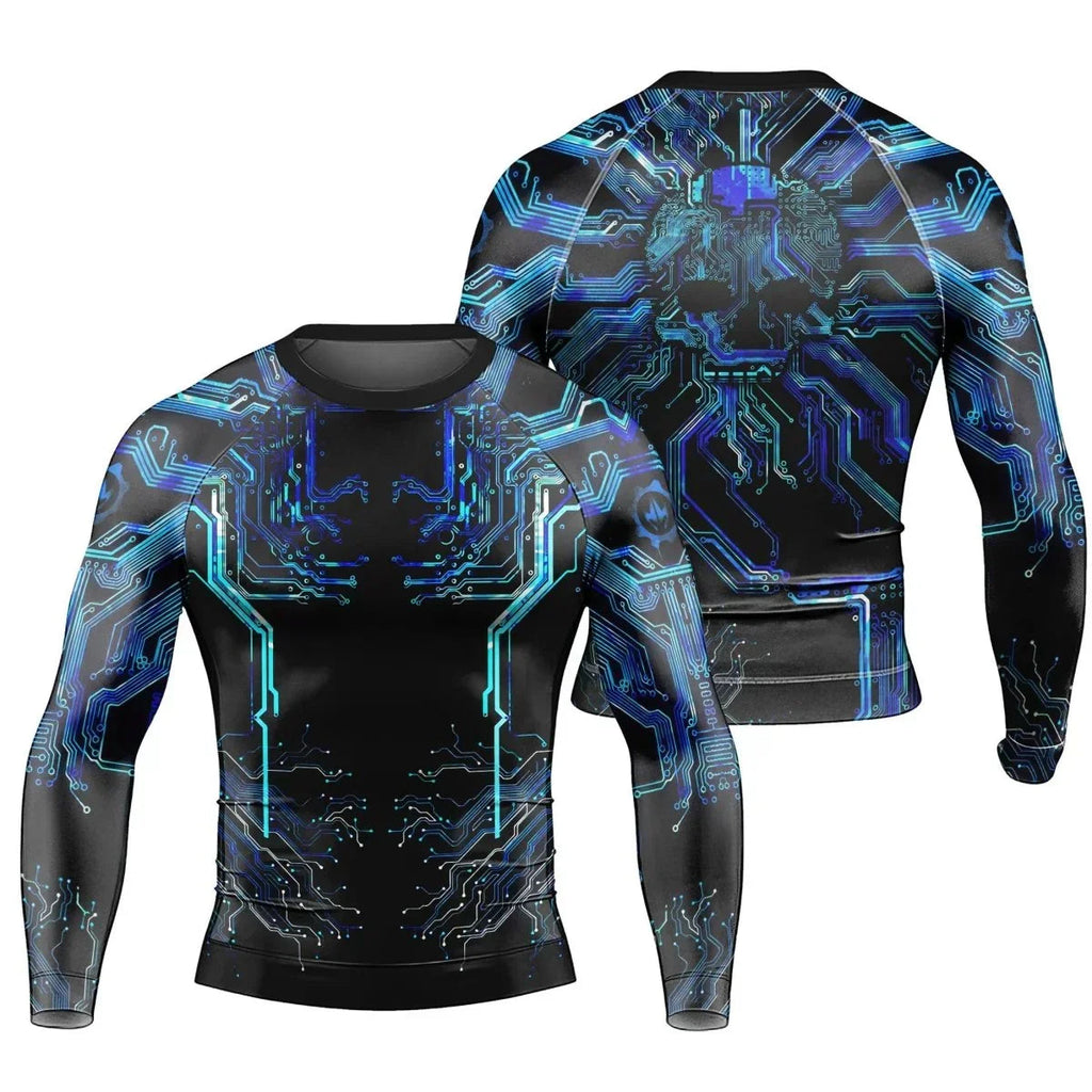 Glowing Circuit Men's Long Sleeve Rash Guard