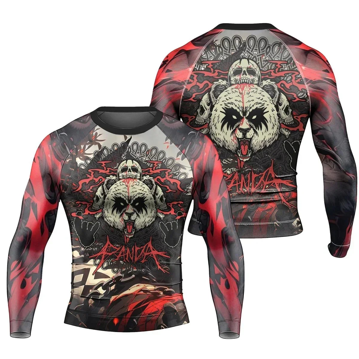 Panda Skull Long Sleeve Rash Guard