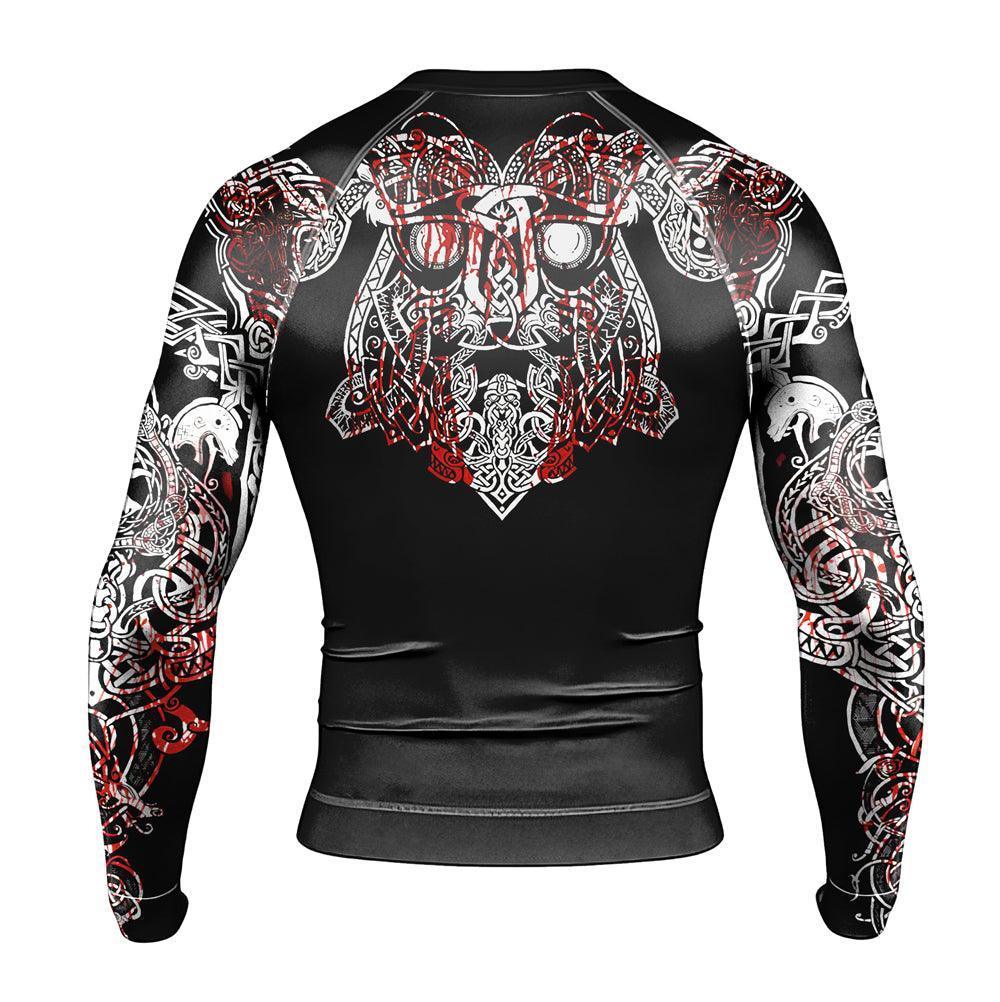 Geri & Freki Blood Tattoo Viking Men's Long Sleeve Rash Guard