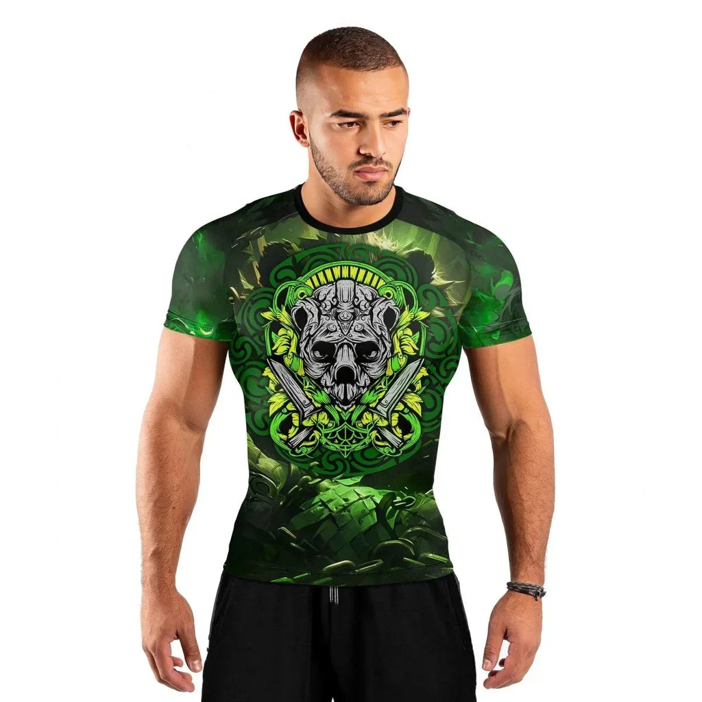 Green Panda Skull Short Sleeve Rash Guard