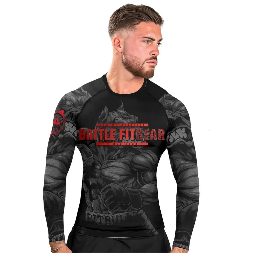 Red Rage Pitbull Boxing Men's Long Sleeve Rash Guard