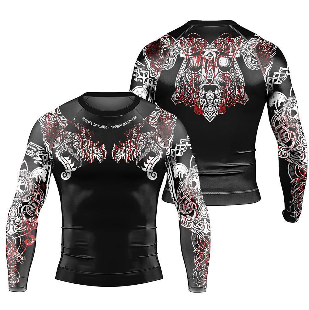 Geri & Freki Blood Tattoo Viking Men's Long Sleeve Rash Guard