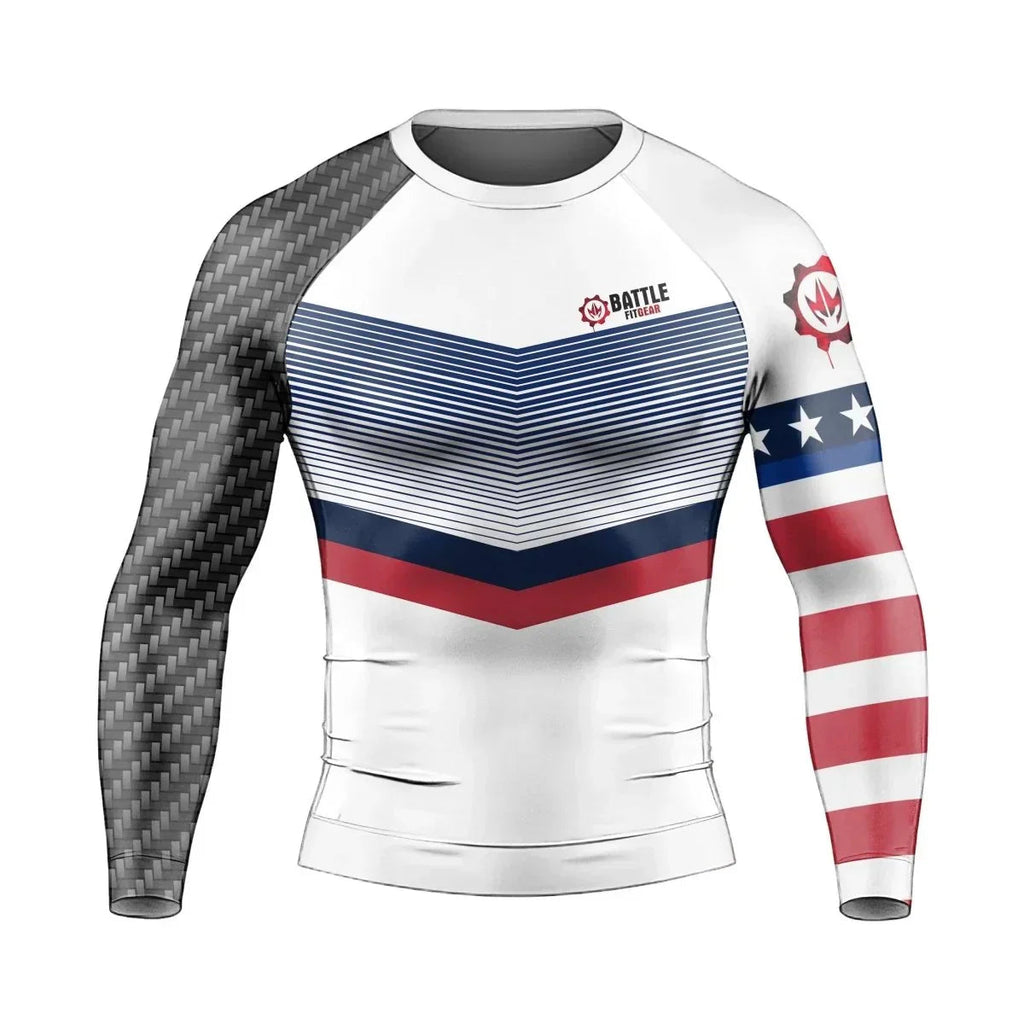 American Flag White Long Sleeve Rash Guard
