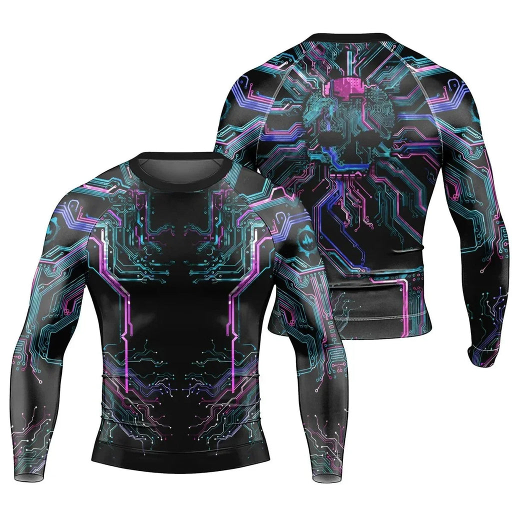 Deadly Glowing Circuit Men's Long Sleeve Rash Guard