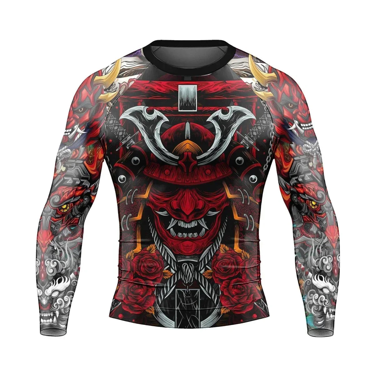 Japanese Red Demon Samurai Long Sleeve Rash Guard