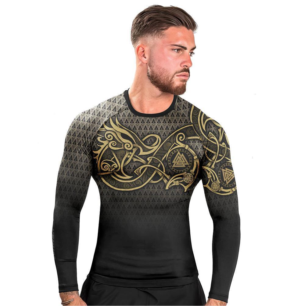 Viking Fenrir Symbol Rune Men's Long Sleeve Rash Guard